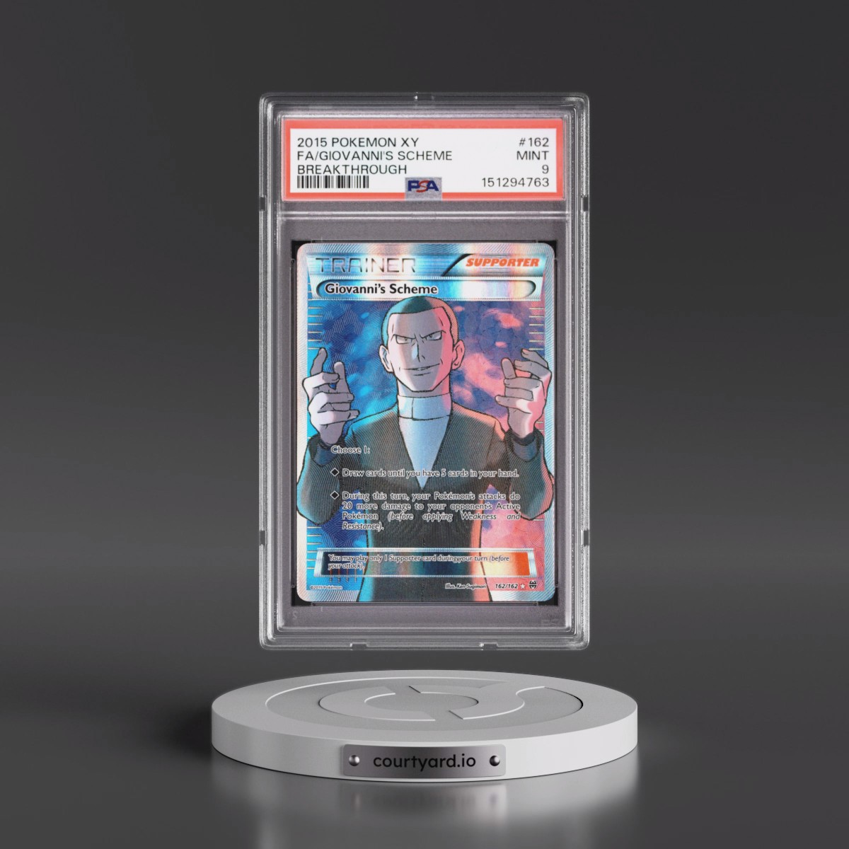 2015 Pokémon XY Breakthrough #162 Giovanni's Scheme - Full Art (PSA 9 MINT)