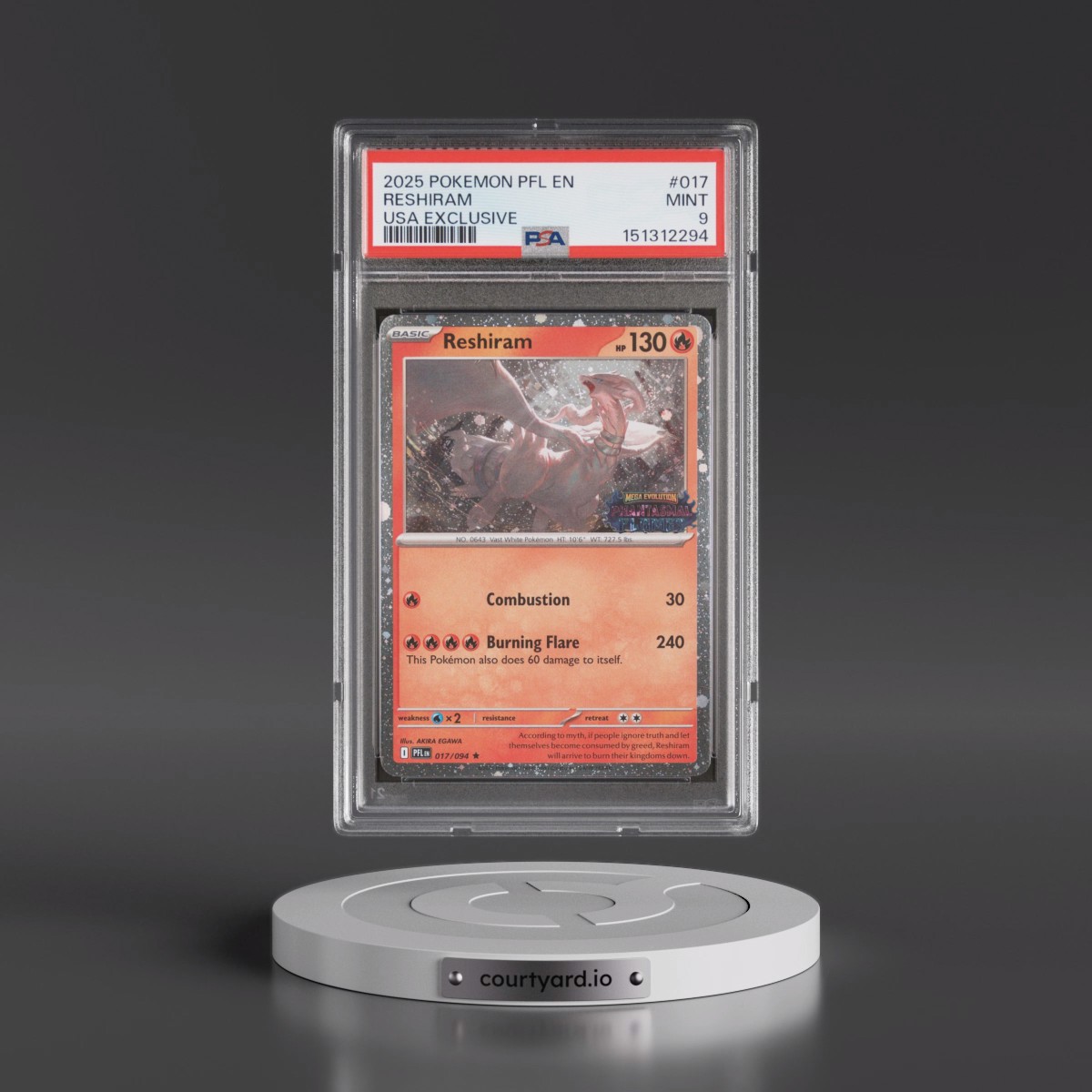 2025 Pokémon Pfl EN-Phantasmal Flames #017 Reshiram - USA Exclusive (PSA 9 MINT)