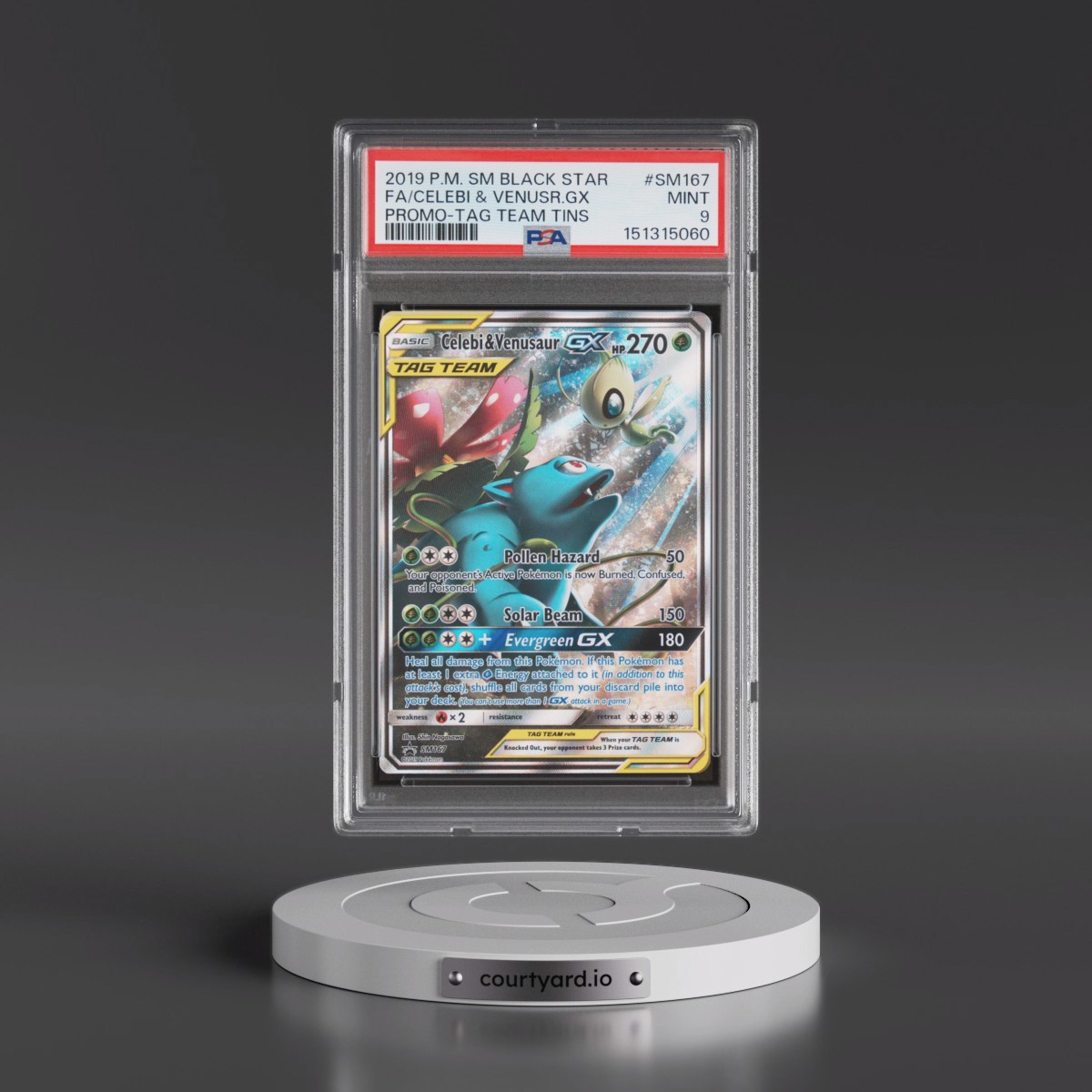 2019 Pokémon SM Black Star Promo #SM167 Celebi & Venusaur GX - Holo Full Art Tag Team Tins (PSA 9 MINT)