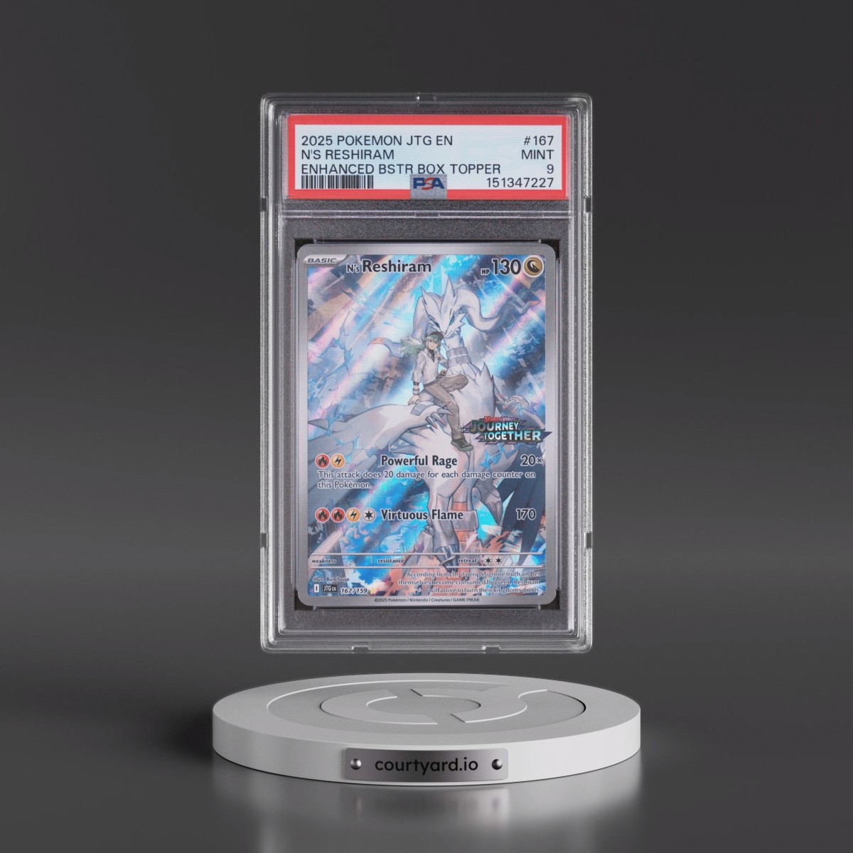 2025 Pokémon Jtg EN-Journey Together #167 N's Reshiram - Enhanced Booster Box Topper (PSA 9 MINT)