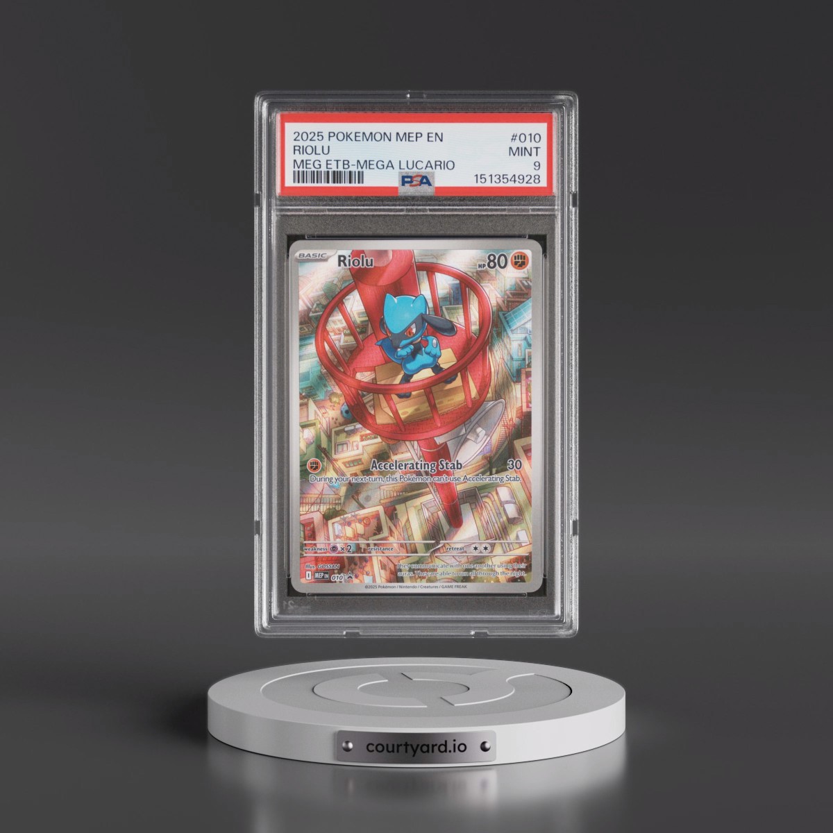 2025 Pokémon Mep EN-Me Black Star Promo #010 Riolu - Mega Evolution Elite Trainer Box-Mega Lucario (PSA 9 MINT)