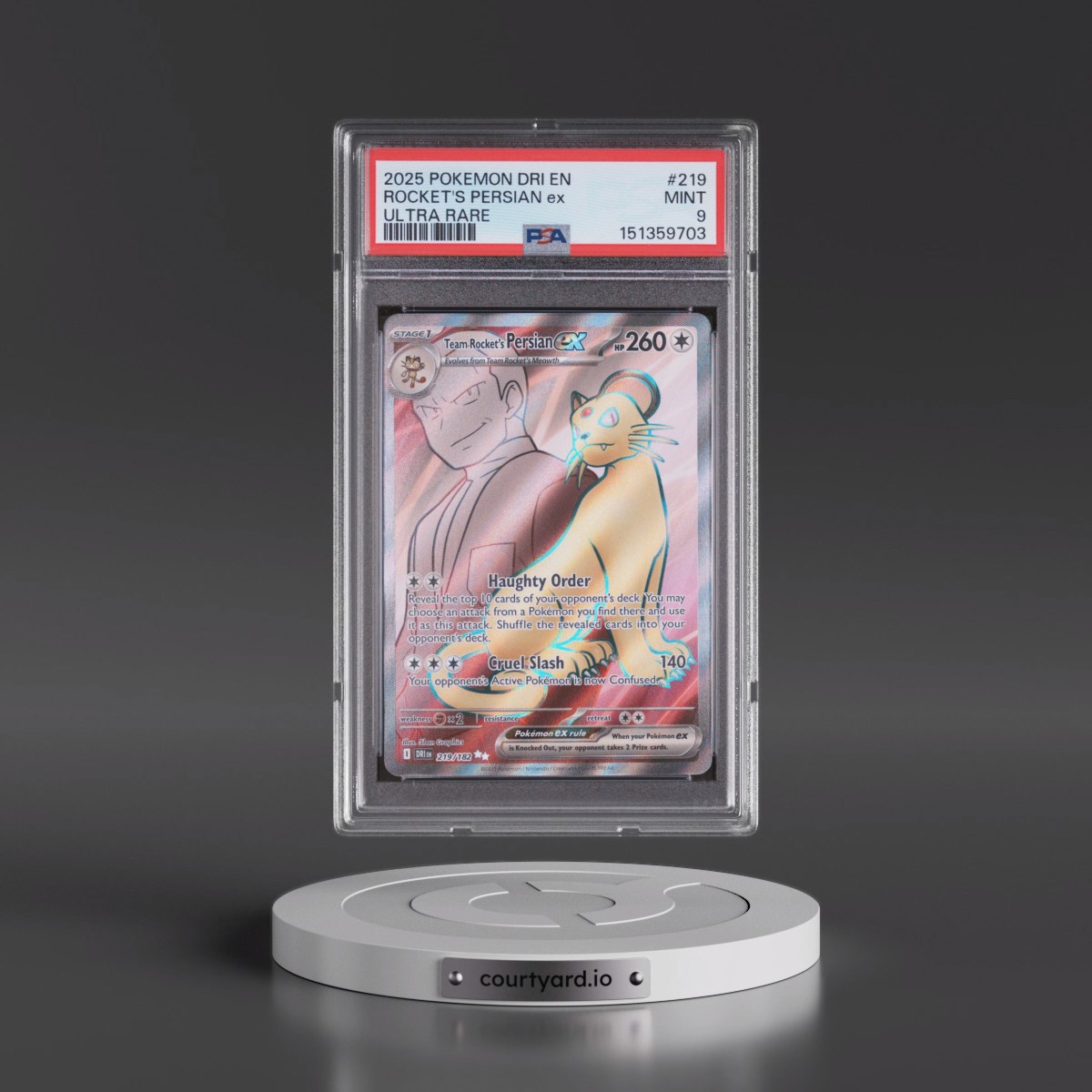 2025 Pokémon Dri EN-Destined Rivals #219 Team Rocket's Persian EX - Holo Ultra Rare (PSA 9 MINT)