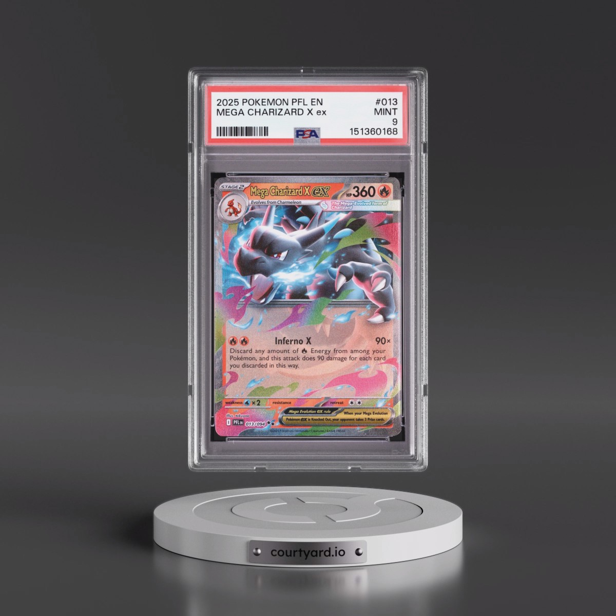 2025 Pokémon Pfl EN-Phantasmal Flames #013 Mega Charizard X EX - Holo (PSA 9 MINT)