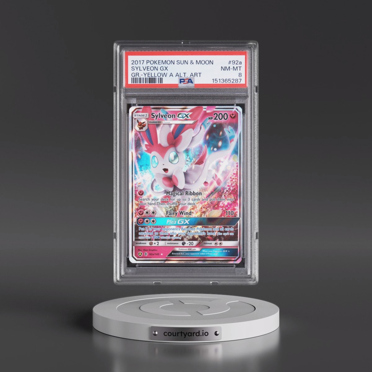 2017 Pokémon Sun & Moon Guardians Rising #92a Sylveon GX - Holo Yellow A Alternate Art (PSA 8 NM-MT)