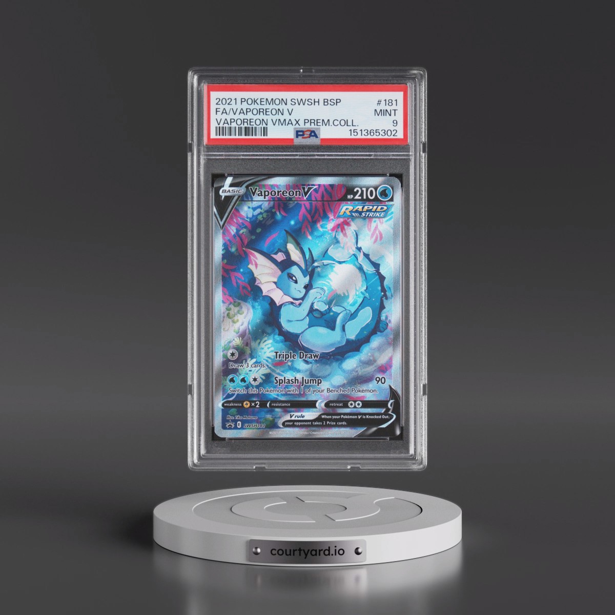 2021 Pokémon Swsh Black Star Promo #181 Vaporeon V - Holo Full Art Vaporeon Vmax Premium Collection (PSA 9 MINT)