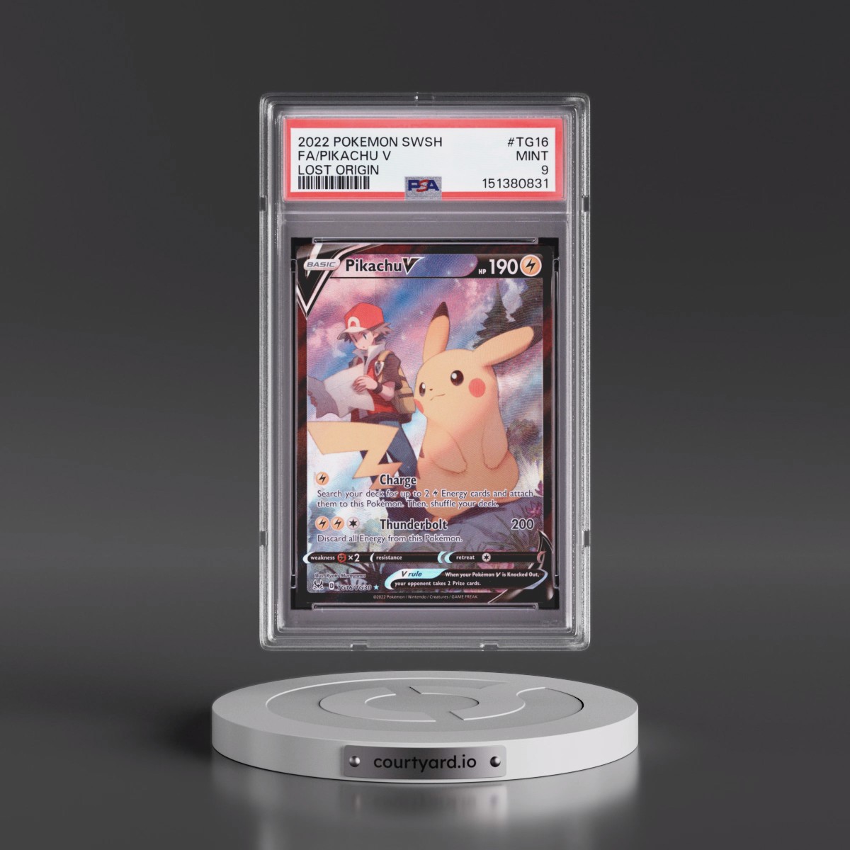 2022 Pokémon Sword & Shield Lost Origin #TG16 Pikachu V - Holo Full Art (PSA 9 MINT)