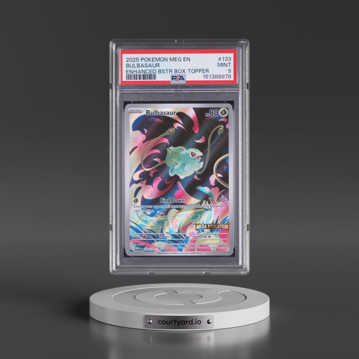 2025 Pokémon Meg EN-Mega Evolution #133 Bulbasaur - Enhanced Booster Box Topper (PSA 9 MINT)