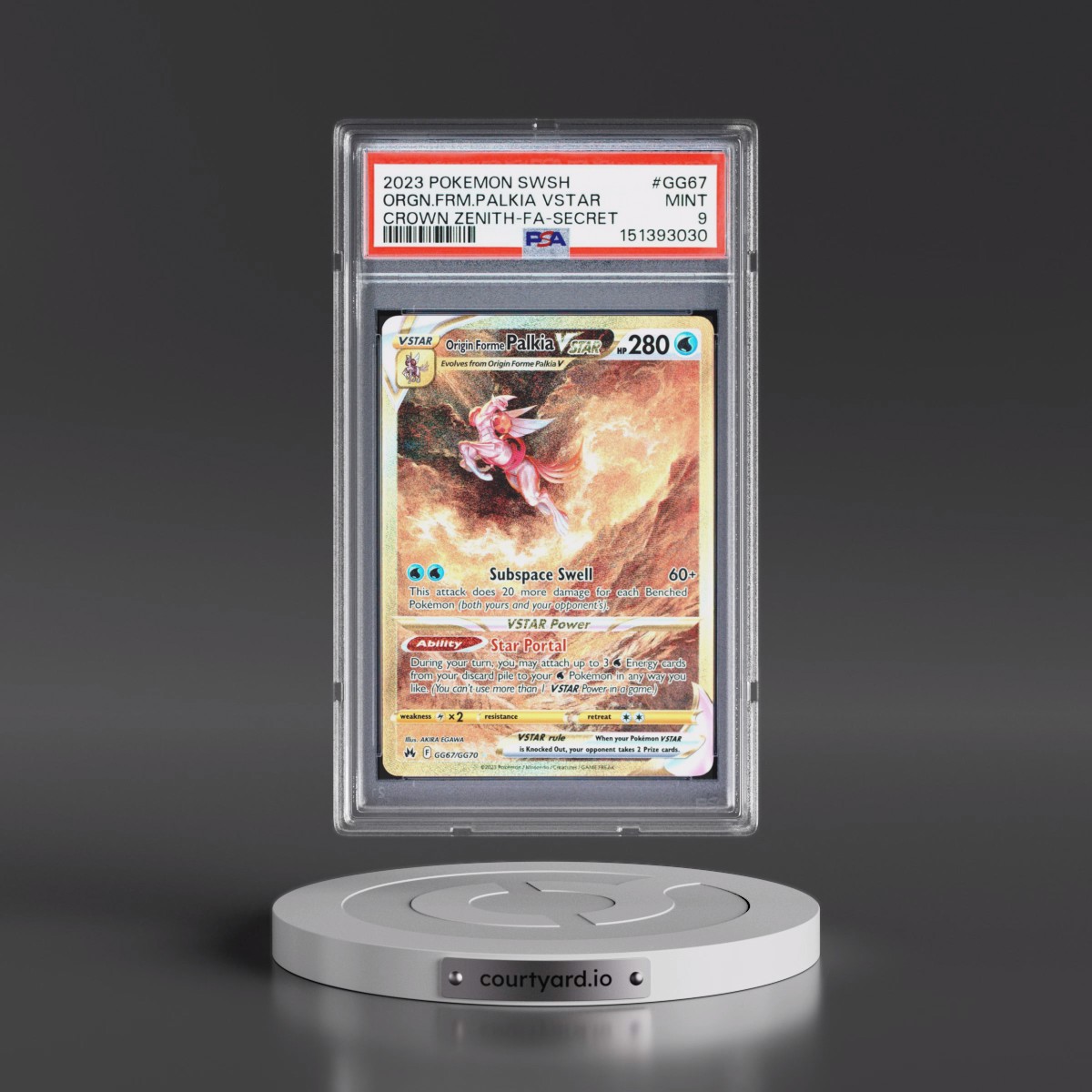 2023 Pokémon Sword and Shield Crown Zenith #GG67 Origin Forme Palkia Vstar - Full Art Secret (PSA 9 MINT)