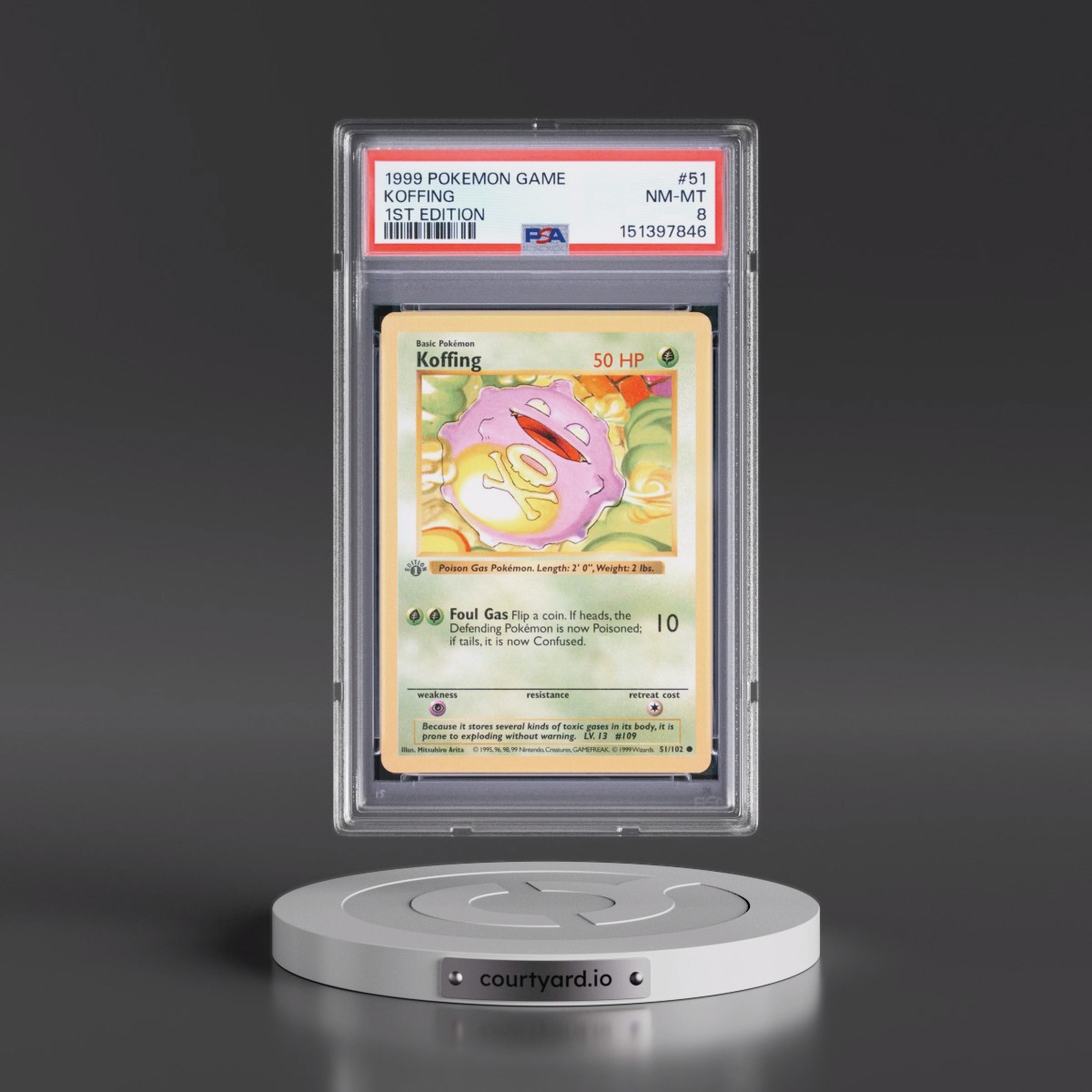 1999 Pokémon Game #51 Koffing - 1st Edition (PSA 8 NM-MT)