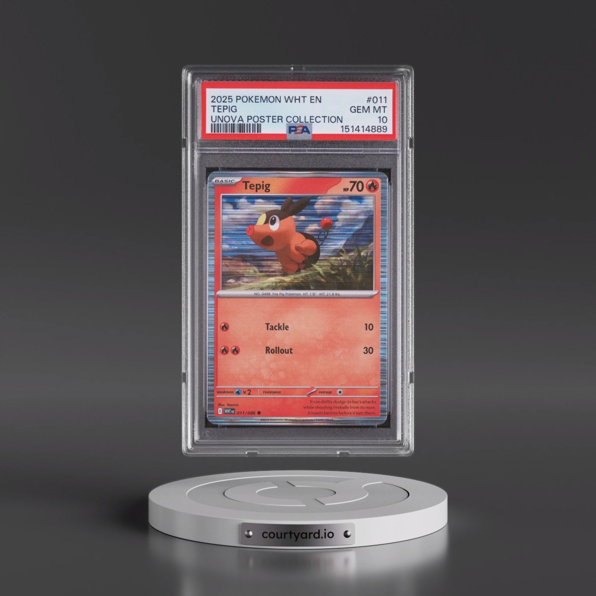 2025 Pokémon Wht EN-White Flare #011 Tepig - Unova Poster Collection (PSA 10 GEM MINT)