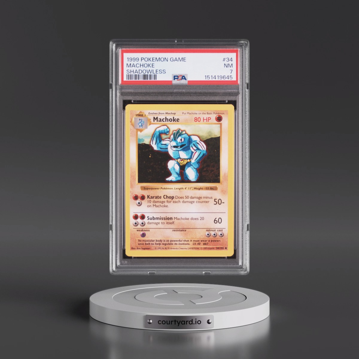1999 Pokémon Game #34 Machoke - Shadowless (PSA 7 NM)