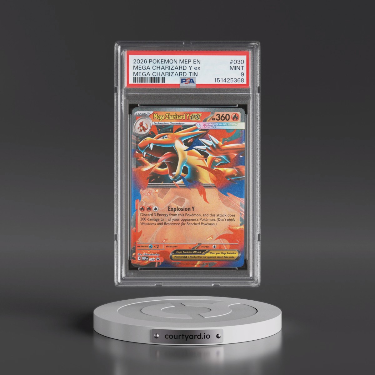 2026 Pokémon Mep EN-Me Black Star Promo #030 Mega Charizard Y EX - Holo Mega Charizard Tin (PSA 9 MINT)