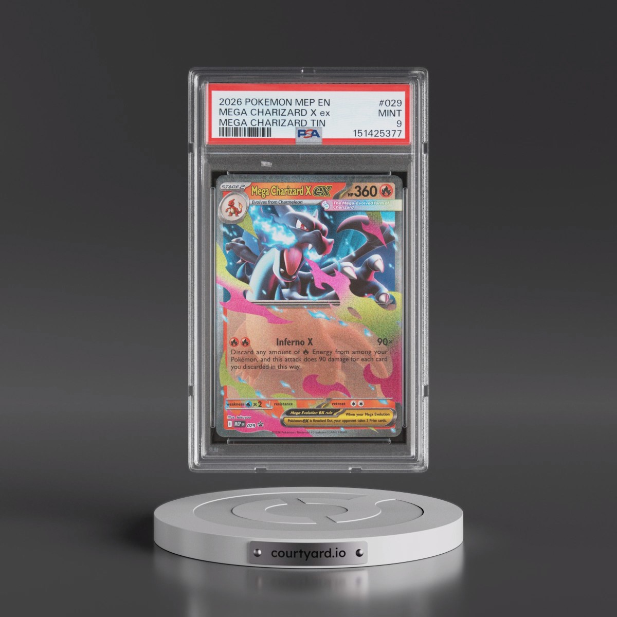 2026 Pokémon Mep EN-Me Black Star Promo #029 Mega Charizard X EX - Holo Mega Charizard Tin (PSA 9 MINT)