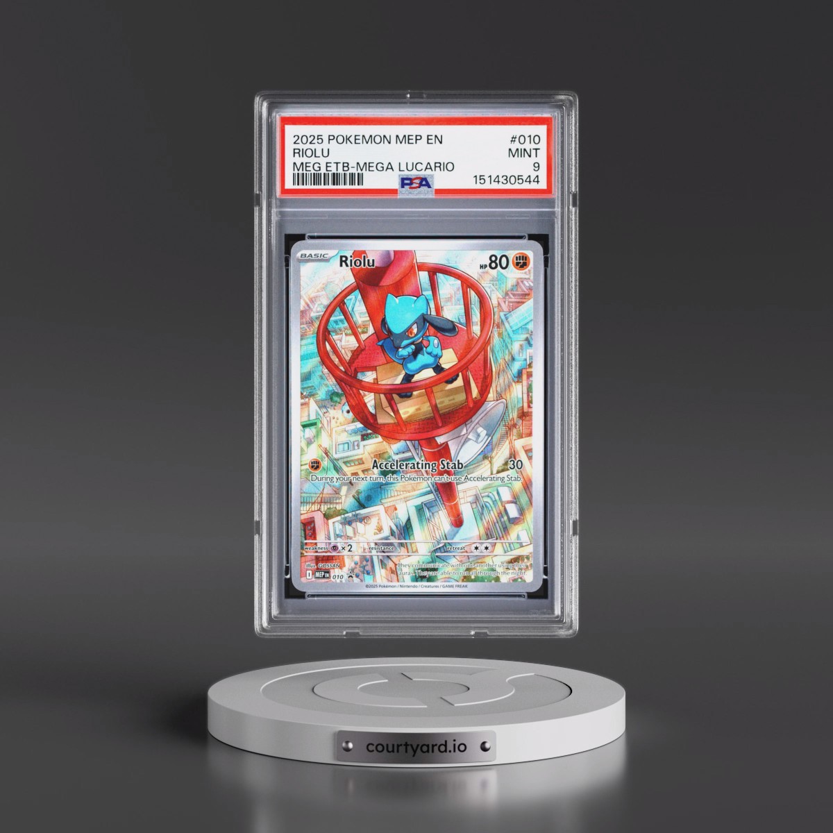 2025 Pokémon Mep EN-Me Black Star Promo #010 Riolu - Mega Evolution Elite Trainer Box-Mega Lucario (PSA 9 MINT)