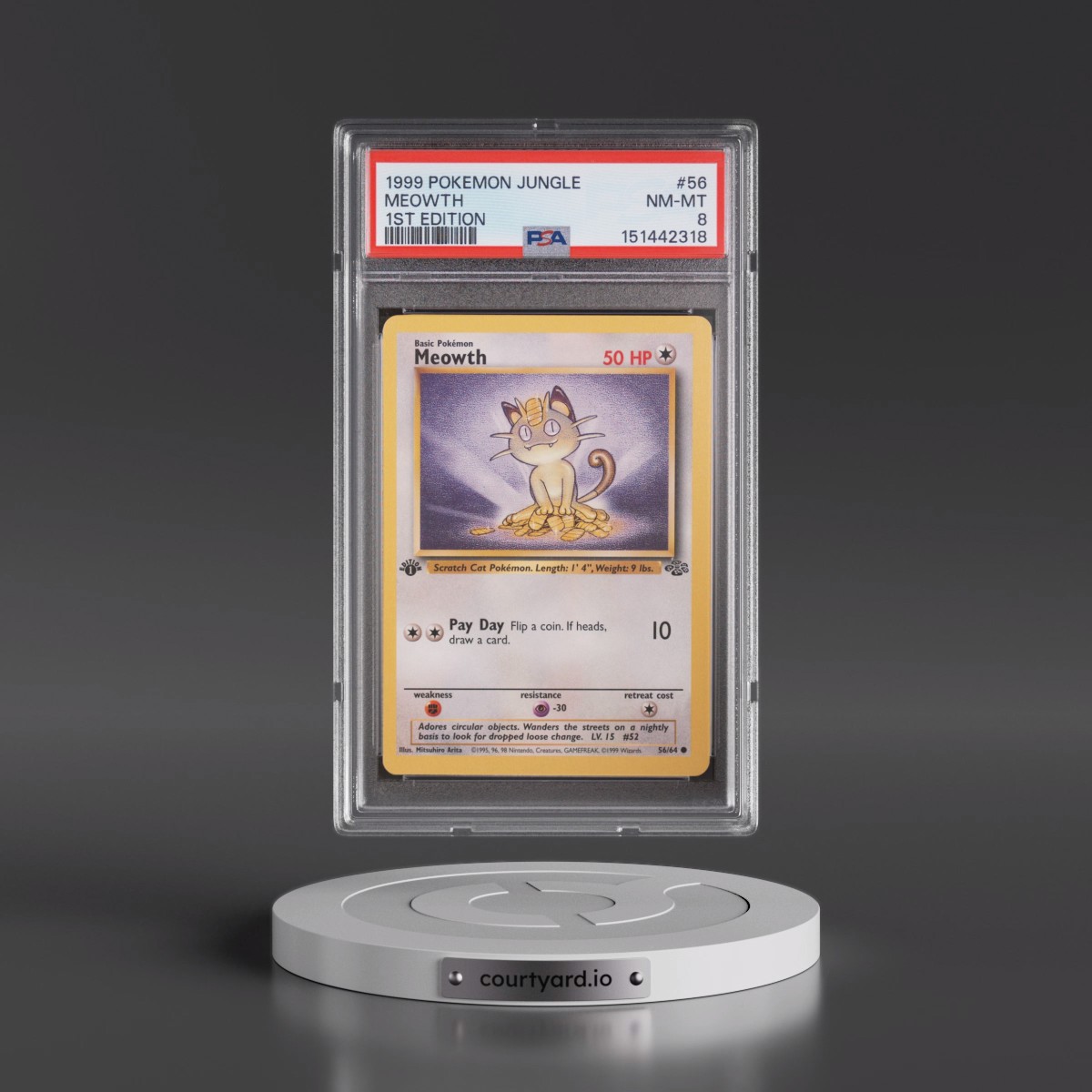 1999 Pokémon Jungle #56 Meowth - 1st Edition (PSA 8 NM-MT)