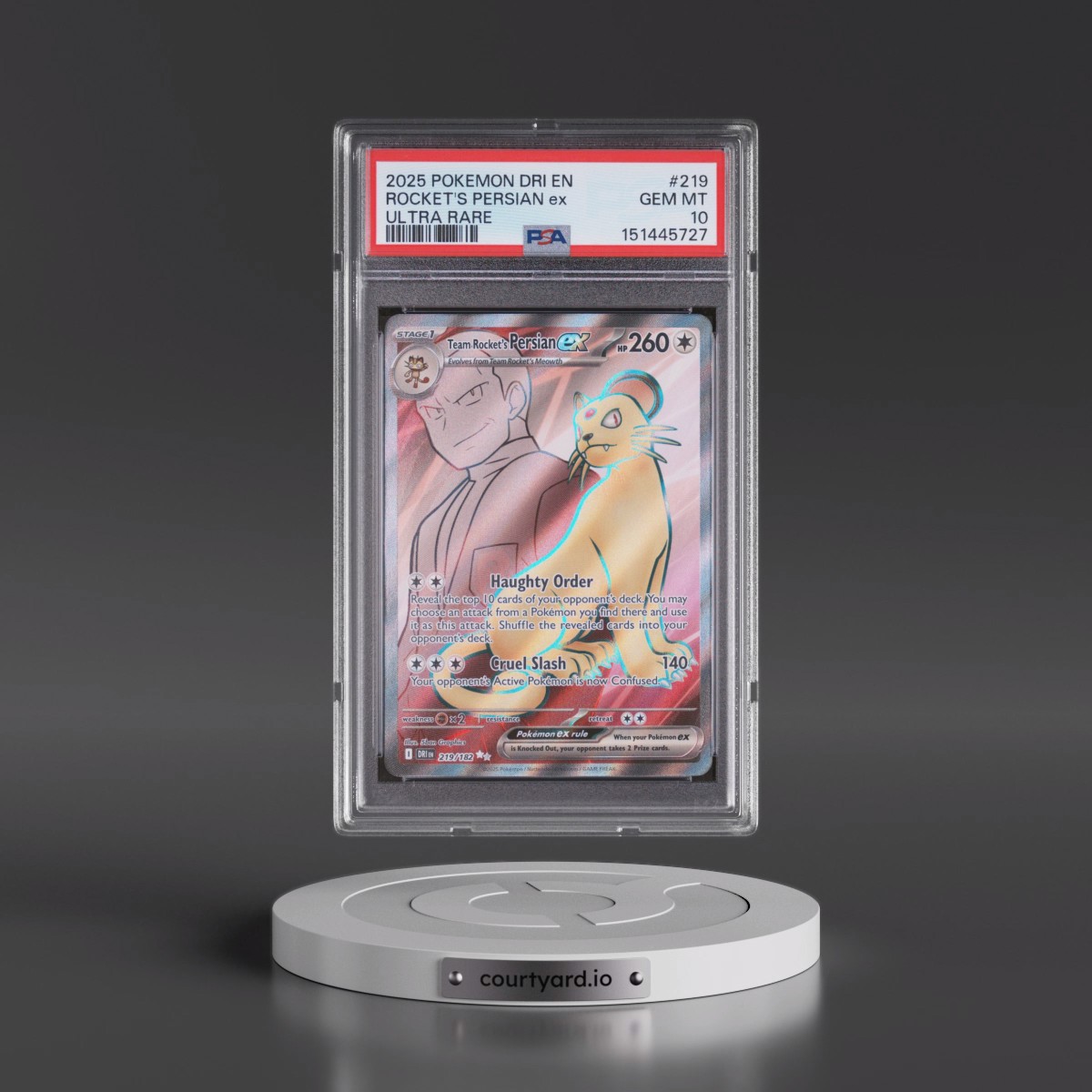 2025 Pokémon Dri EN-Destined Rivals #219 Team Rocket's Persian EX - Holo Ultra Rare (PSA 10 GEM MINT)