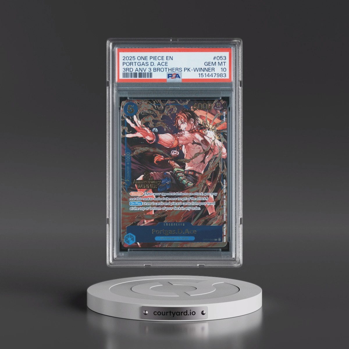 2025 One Piece 3rd Anniversary Tournament 3 Brothers Pack #053 Portgas D. Ace - Winner (PSA 10 GEM MINT)