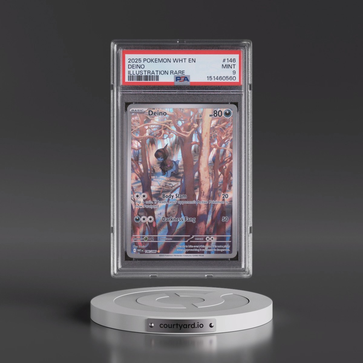 2025 Pokémon Wht EN-White Flare #146 Deino - Illustration Rare (PSA 9 MINT)