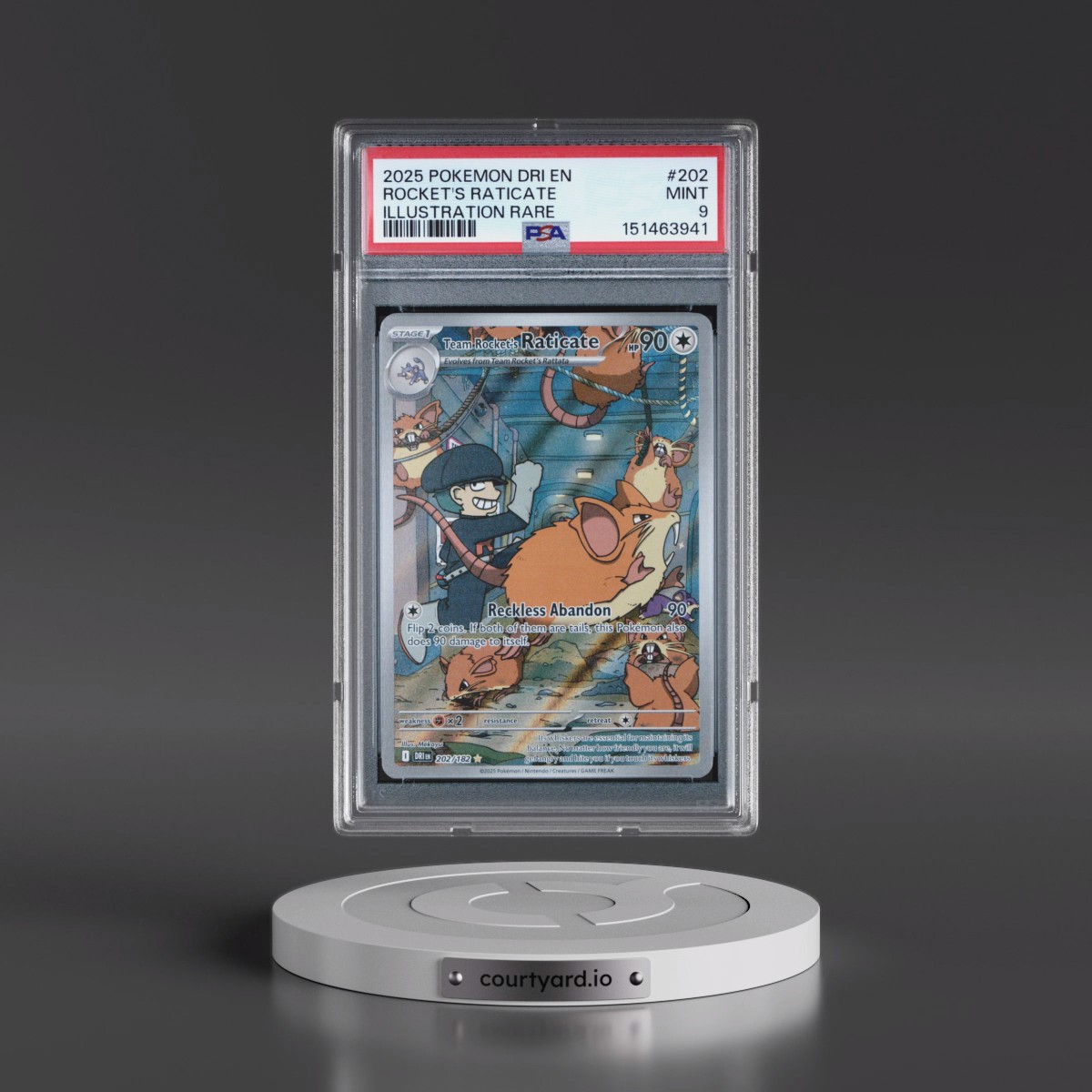 2025 Pokémon Dri EN-Destined Rivals #202 Team Rocket's Raticate - Illustration Rare (PSA 9 MINT)