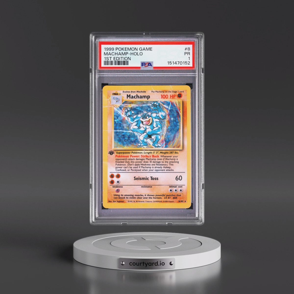 1999 Pokémon Game #8 Machamp - 1st Edition Holo (PSA 1 PR)