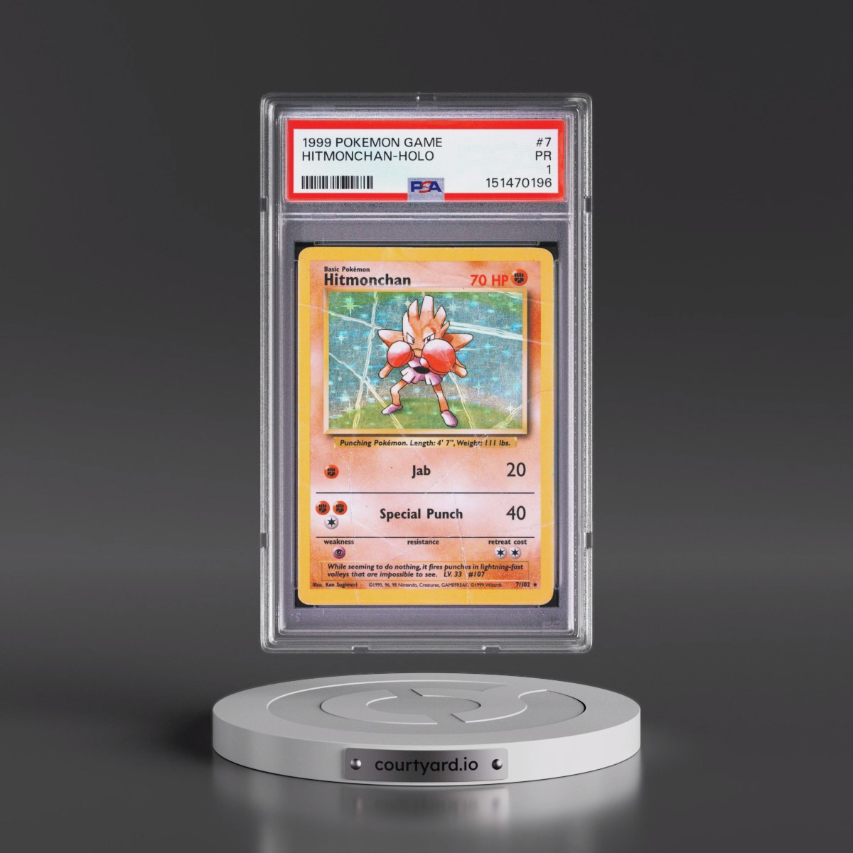 1999 Pokémon Game #7 Hitmonchan - Holo (PSA 1 PR)