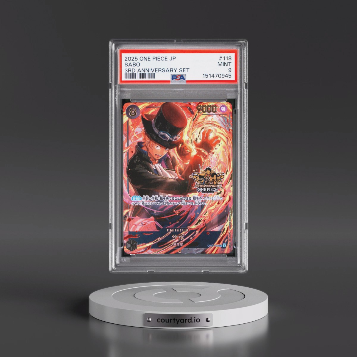 2025 One Piece Japanese 3rd Anniversary Set #118 Sabo (PSA 9 MINT)