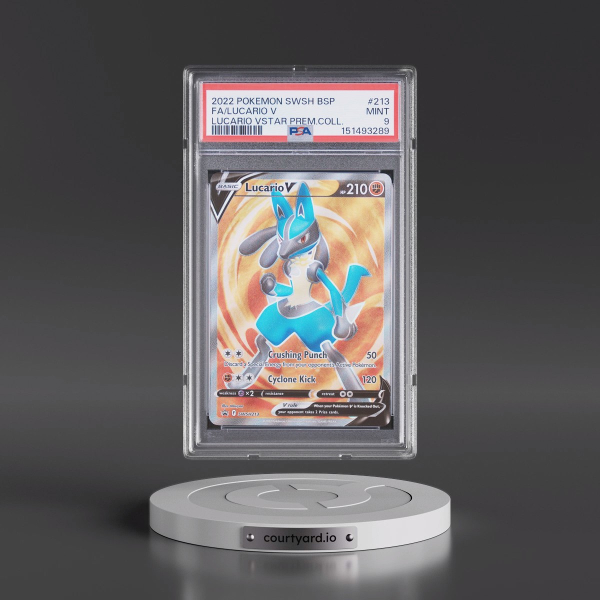 2022 Pokémon Swsh Black Star Promo #213 Lucario V - Holo Full Art Lucario Vstar Premium Collection (PSA 9 MINT)