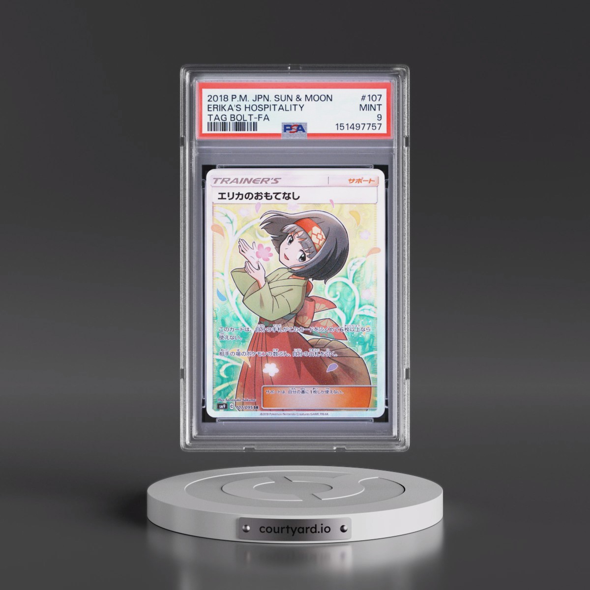 2018 Pokémon Sun & Moon Tag Bolt #107 Erika's Hospitality - Full Art (PSA 9 MINT)