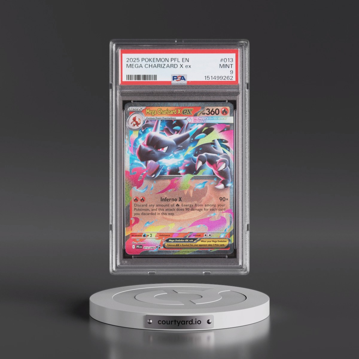 2025 Pokémon Pfl EN-Phantasmal Flames #013 Mega Charizard X EX - Holo (PSA 9 MINT)