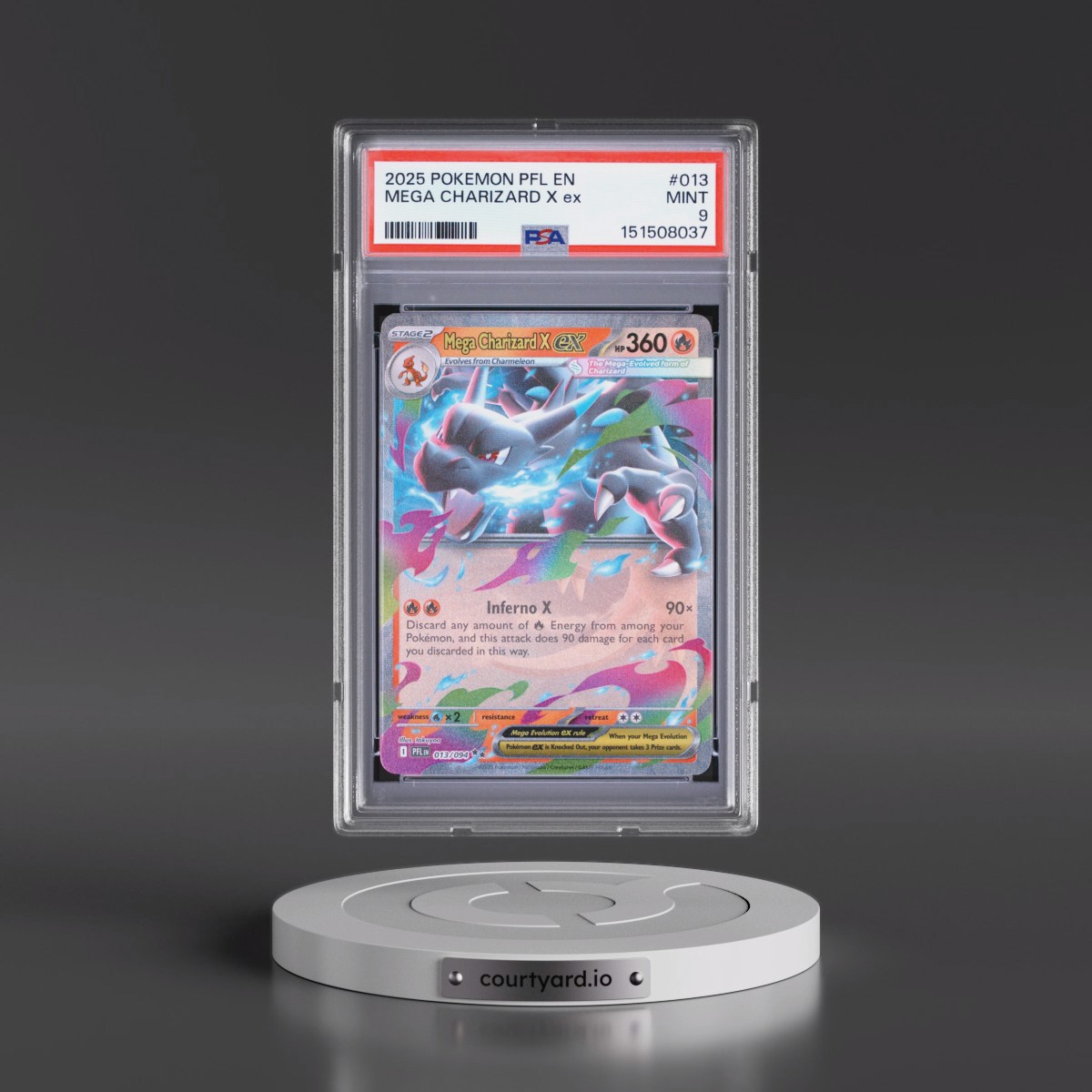 2025 Pokémon Pfl EN-Phantasmal Flames #013 Mega Charizard X EX - Holo (PSA 9 MINT)