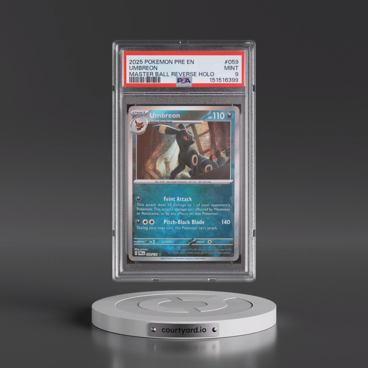 2025 Pokémon Pre EN-Prismatic Evolutions #059 Umbreon - Reverse Holo Master Ball (PSA 9 MINT)