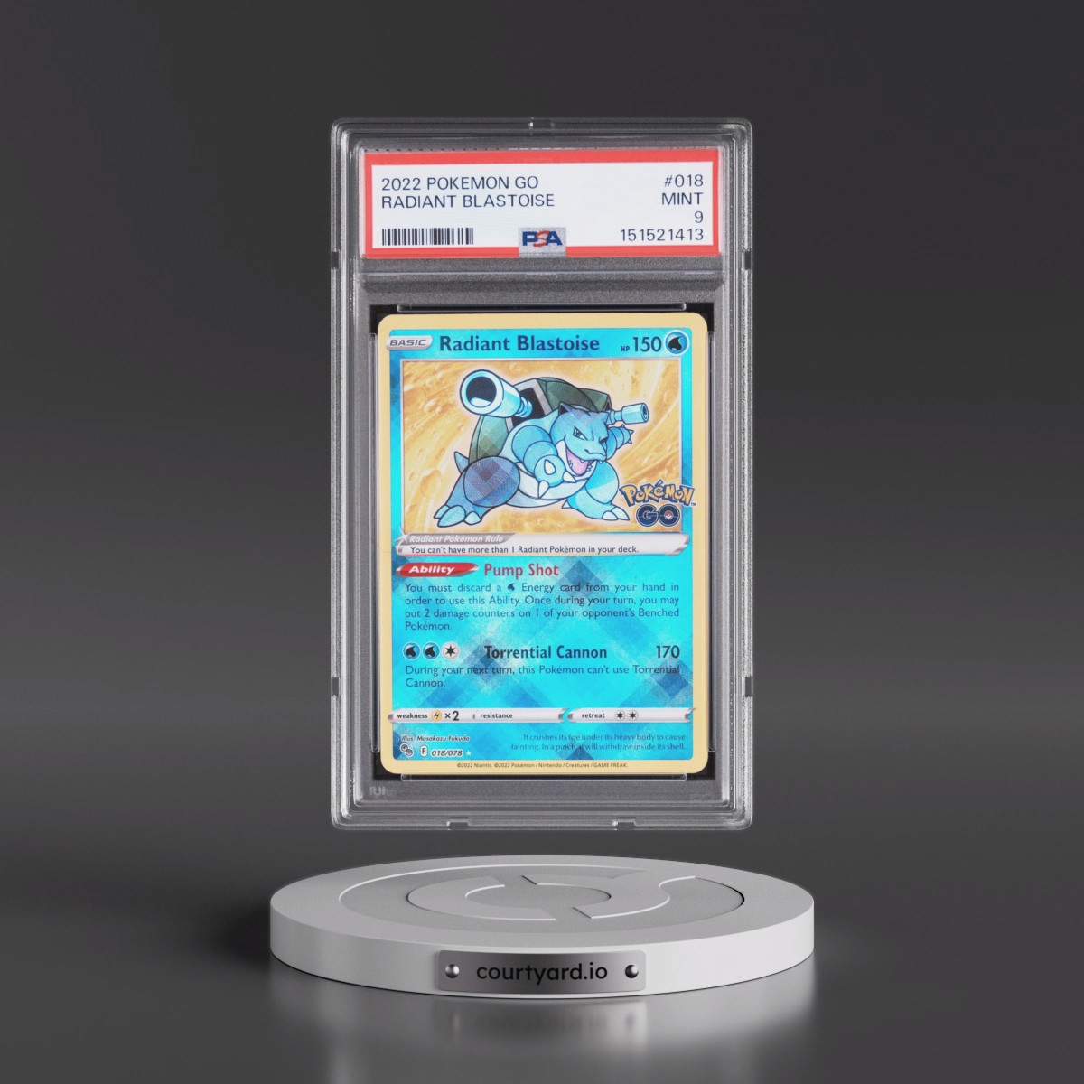 2022 Pokémon Go #018 Radiant Blastoise - Holo (PSA 9 MINT)