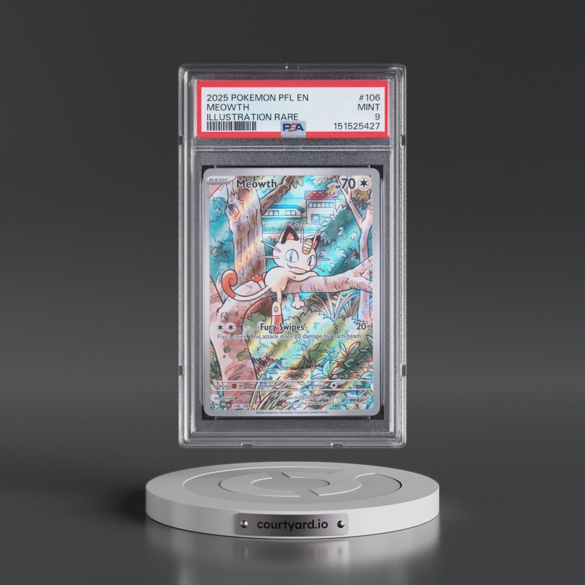 2025 Pokémon Pfl EN-Phantasmal Flames #106 Meowth - Illustration Rare (PSA 9 MINT)