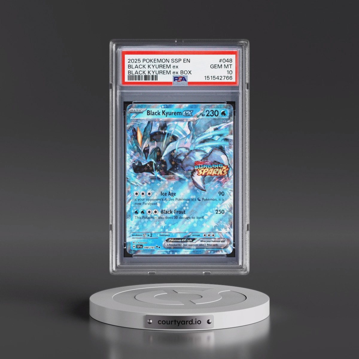 2025 Pokémon Ssp EN-Surging Sparks #048 Black Kyurem EX - Holo Black Kyurem EX Box (PSA 10 GEM MINT)