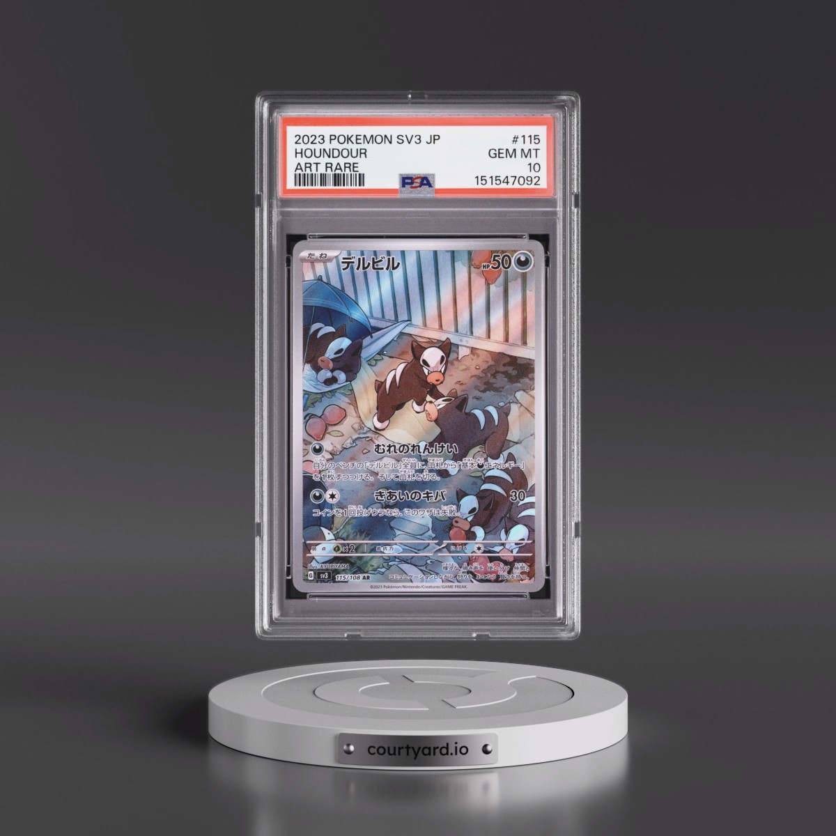 2023 Pokémon SV3-Ruler of the Black Flame #115 Houndour - Art Rare (PSA 10 GEM MINT)