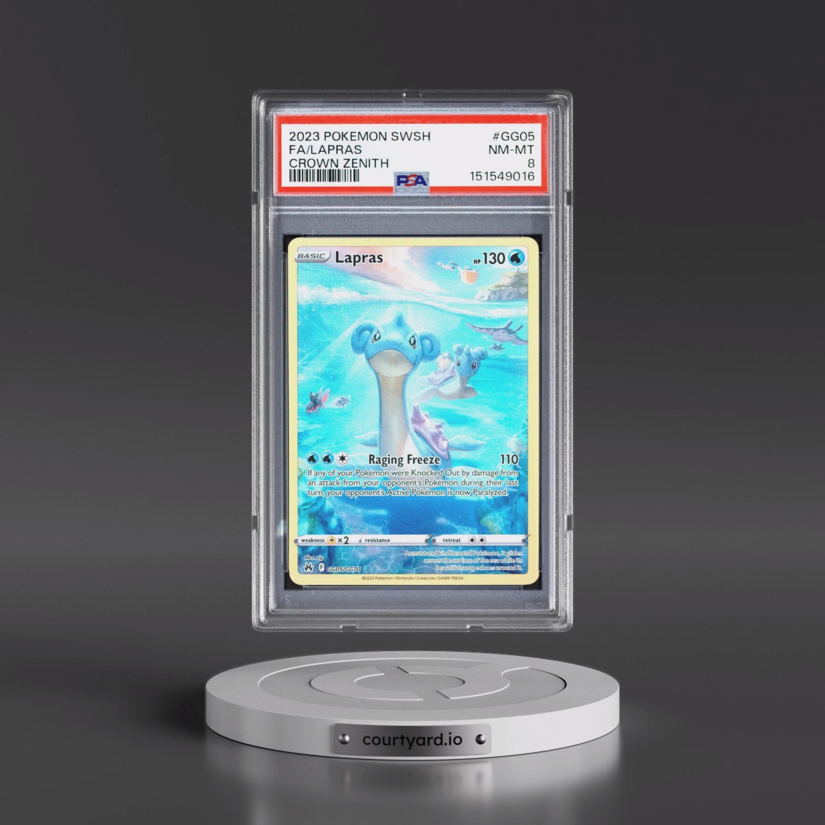 2023 Pokémon Sword and Shield Crown Zenith #GG05 Lapras - Full Art (PSA 8 NM-MT)