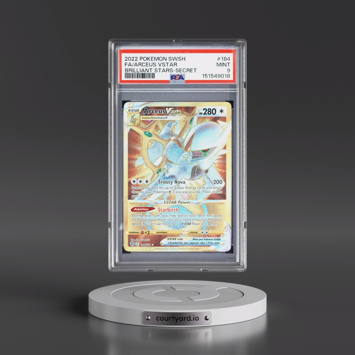 2022 Pokémon Sword & Shield Brilliant Stars #184 Arceus Vstar - Full Art Secret (PSA 9 MINT)