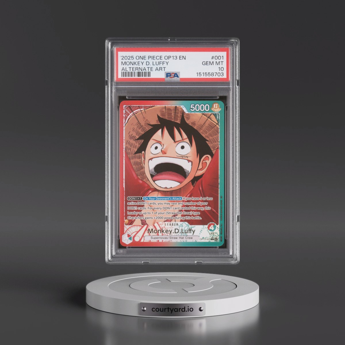 2025 One Piece OP13-Carrying on His Will #001 Monkey D. Luffy - Alternate Art (PSA 10 GEM MINT)