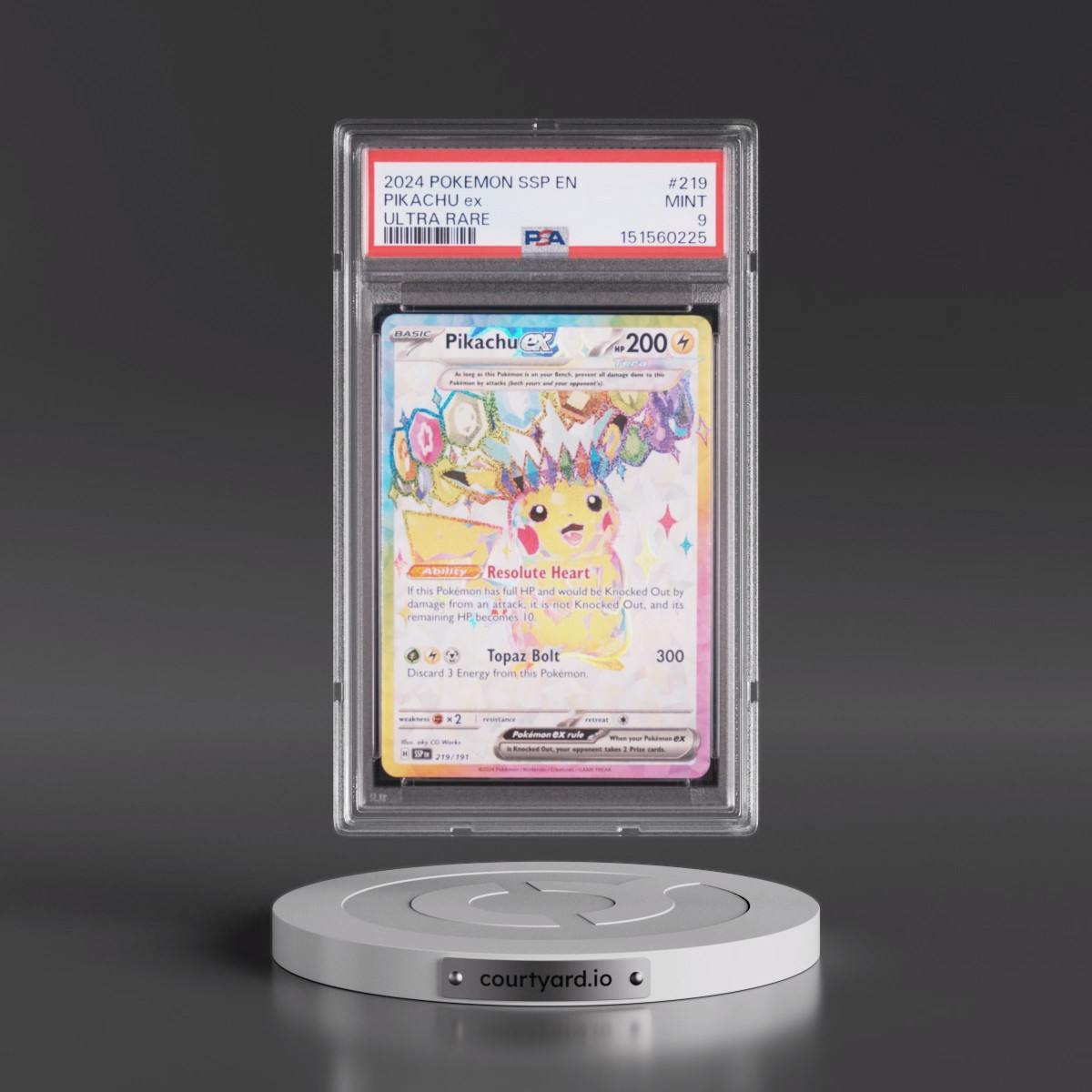 2024 Pokémon Ssp EN-Surging Sparks #219 Pikachu EX - Holo Ultra Rare (PSA 9 MINT)