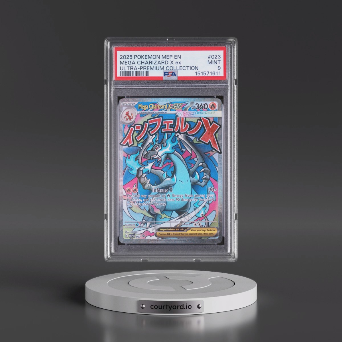 2025 Pokémon Mep EN-Me Black Star Promo #023 Mega Charizard X EX - Holo Mega Charizard X EX Ultra-Premium Collection (PSA 9 MINT)