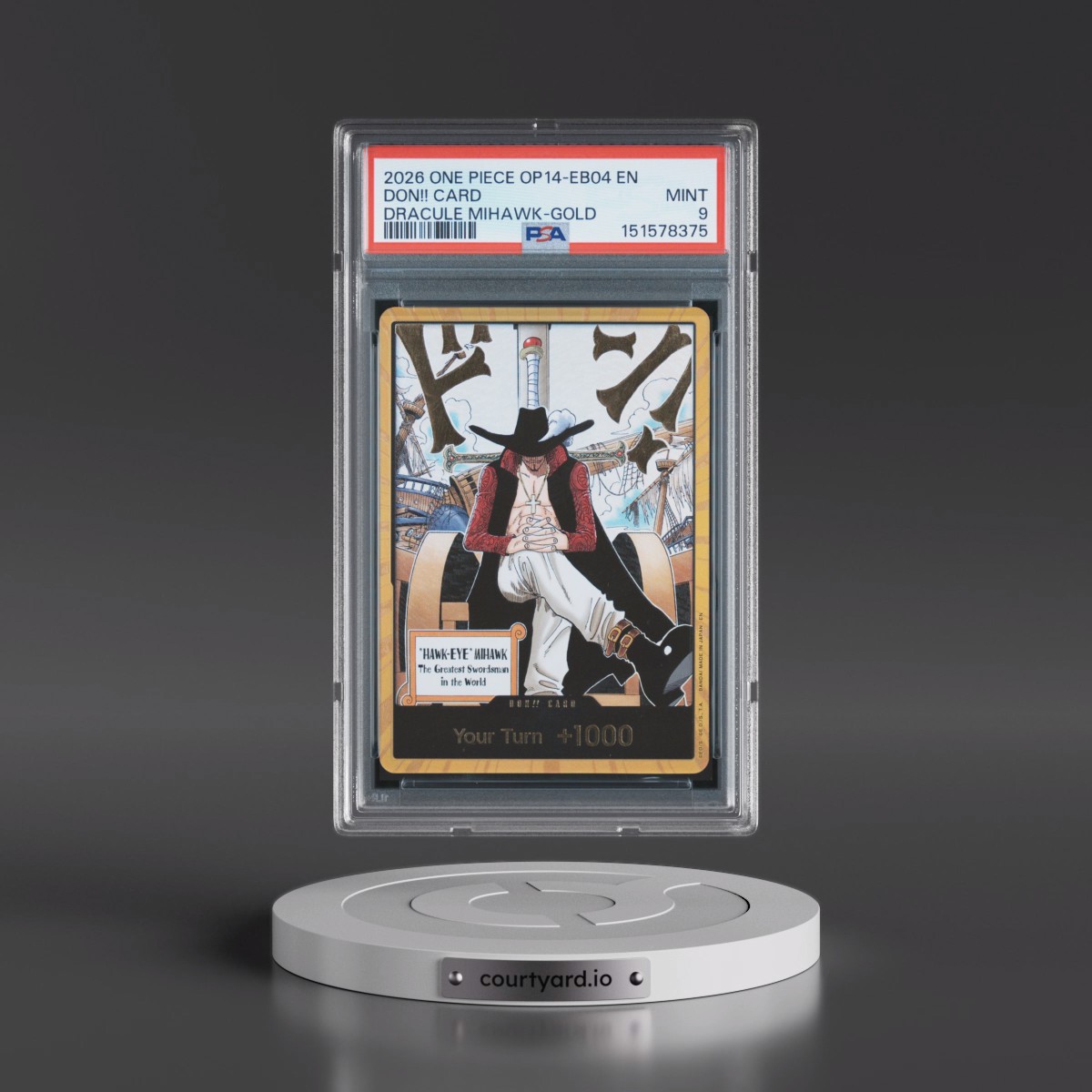 2026 One Piece OP14-EB04-the Azure Sea's Seven Don!! Card - Dracule Mihawk-Gold PSA 9