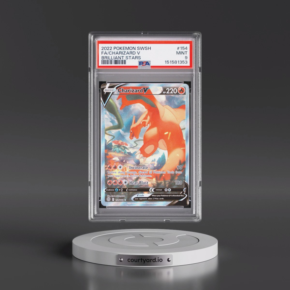 2022 Pokémon Sword & Shield Brilliant Stars #154 Charizard V - Holo Full Art (PSA 9 MINT)