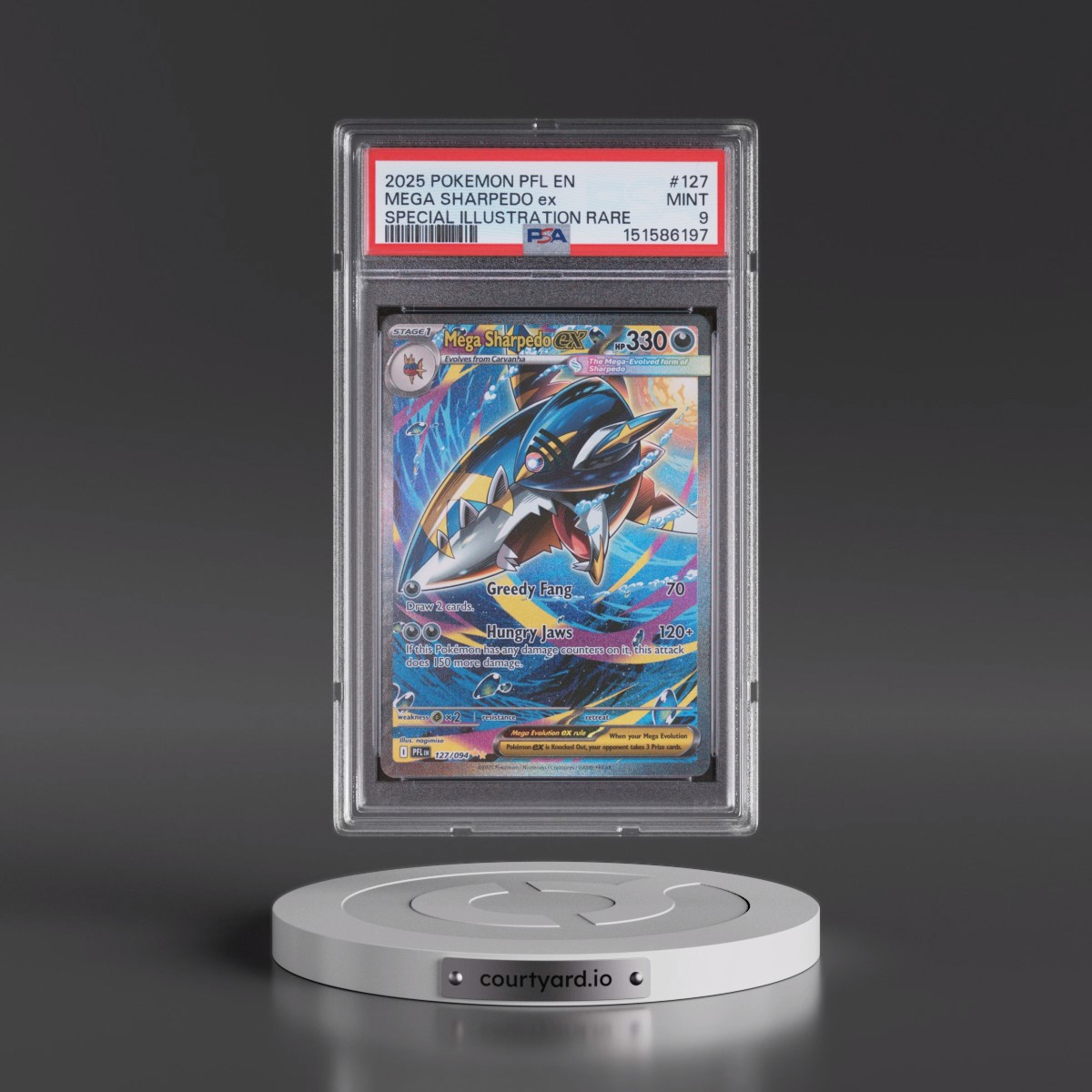 2025 Pokémon Pfl EN-Phantasmal Flames #127 Mega Sharpedo EX - Holo Special Illustration Rare (PSA 9 MINT)