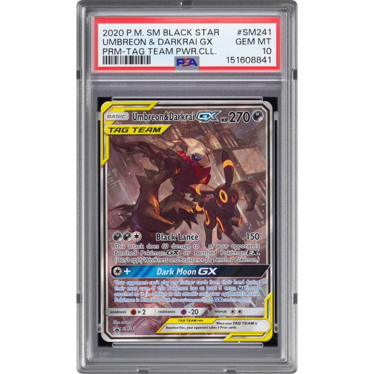 2020 Pokémon SM Black Star Promo #SM241 Umbreon & Darkrai GX - Holo Tag Team Powers Collection, PSA 10