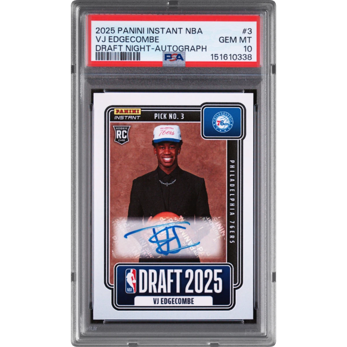 2025 Panini Instant NBA Draft Night #3 VJ Edgecombe - Autograph (PSA 10 GEM MINT)