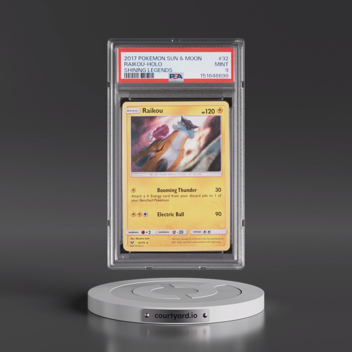 2017 Pokémon Sun & Moon Shining Legends #32 Raikou - Holo (PSA 9 MINT)