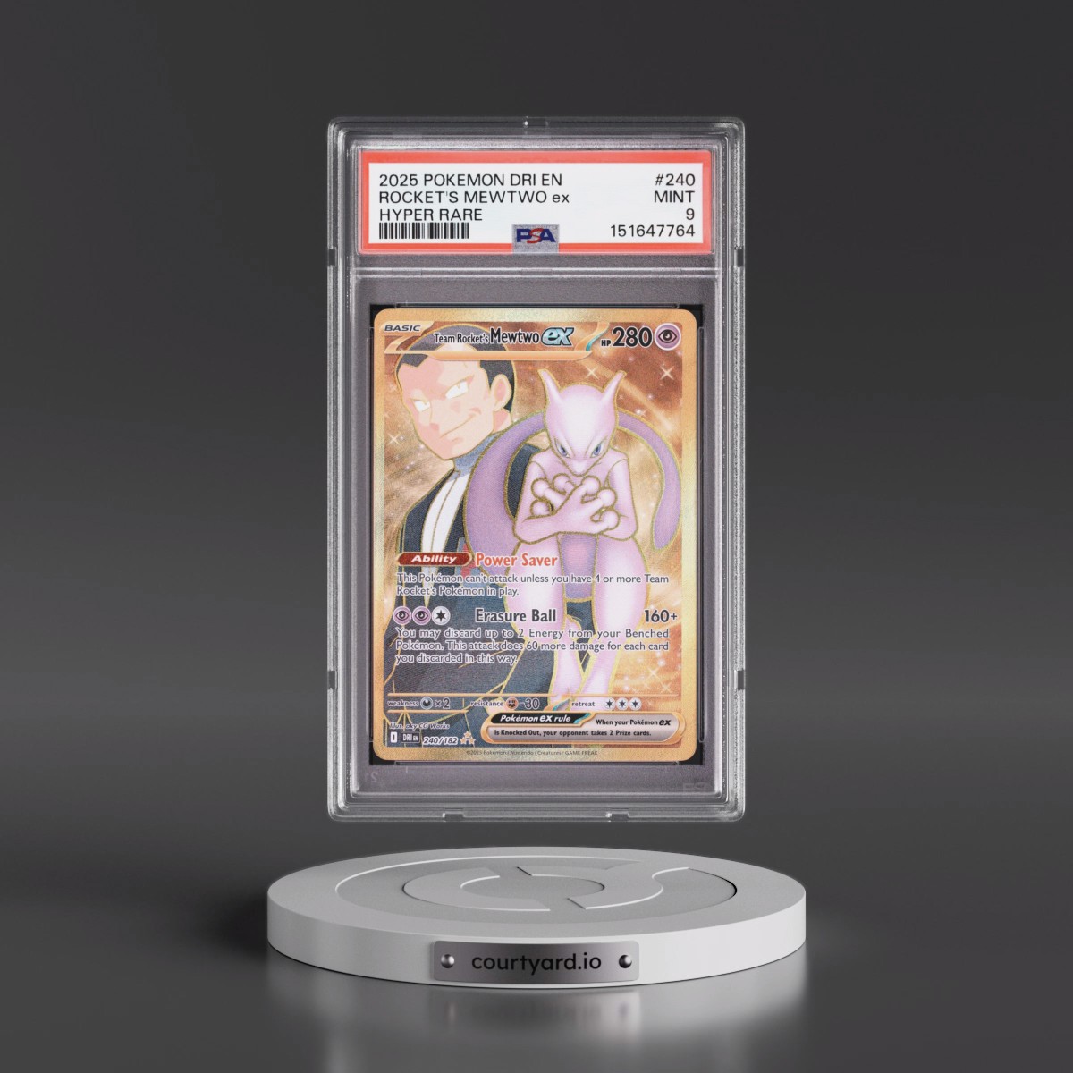 2025 Pokémon Dri EN-Destined Rivals #240 Team Rocket's Mewtwo EX - Holo Hyper Rare (PSA 9 MINT)