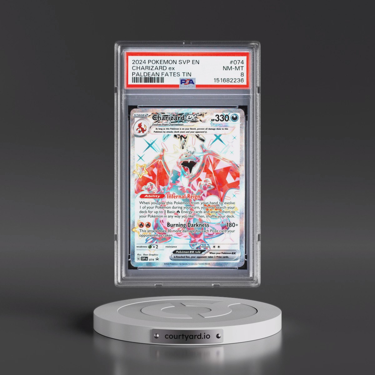 2024 Pokémon Svp EN-SV Black Star Promo #074 Charizard EX - Holo Paldean Fates Tin (PSA 8 NM-MT)