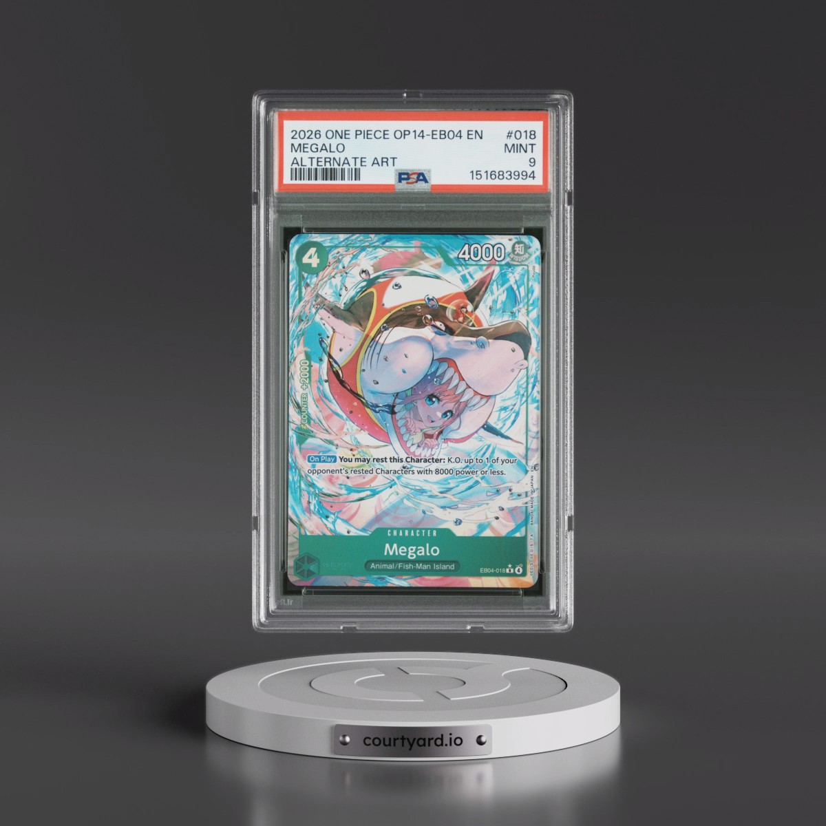 2026 One Piece OP14-EB04-the Azure Sea's Seven #018 Megalo - Alternate Art (PSA 9 MINT)