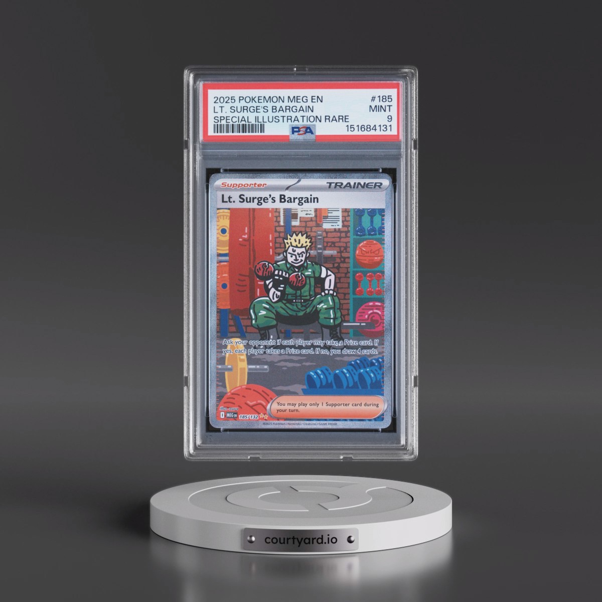 2025 Pokémon Meg EN-Mega Evolution #185 LT. Surge's Bargain - Special Illustration Rare (PSA 9 MINT)